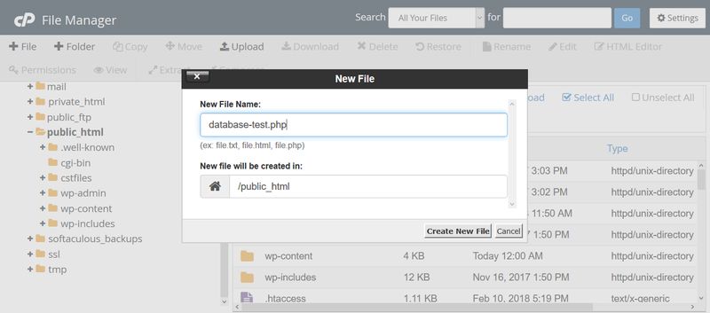 Create Database Test File in cPanel