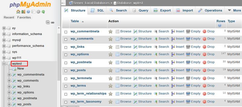 phpMyAdmin Database Name