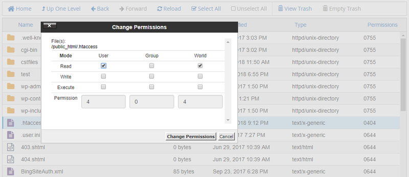 Change Unix File Permissions in cPanel