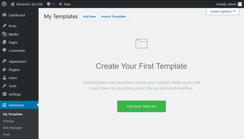 Elementor Admin Page