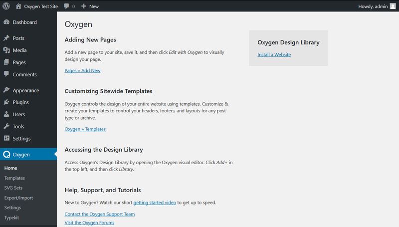 Oxygen WordPress Admin