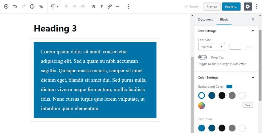 Gutenberg Settings of the Paragraph Block