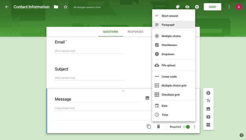 Google Forms Add New Form Fields