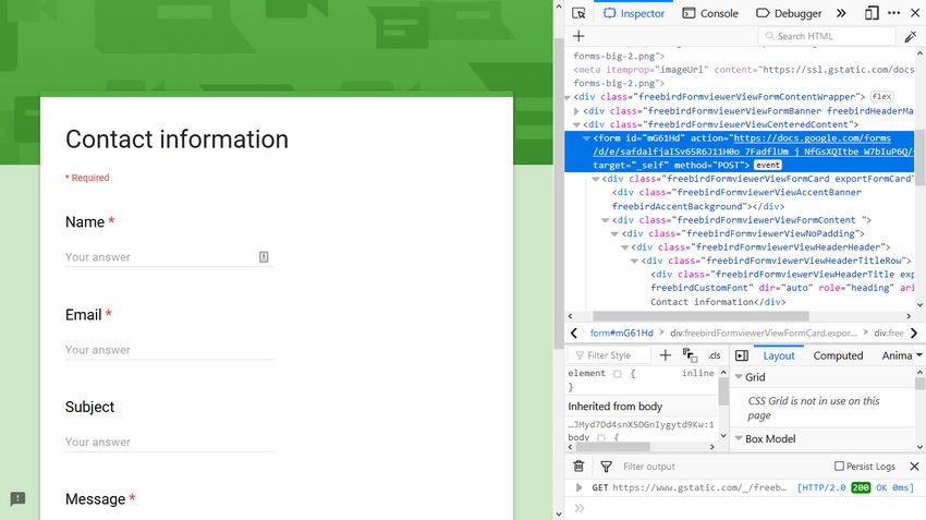Inspect Custom Google Form