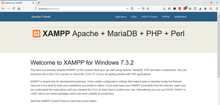 XAMPP Server Welcome screen