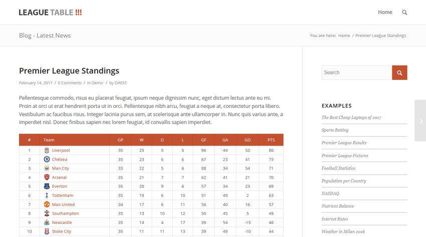 League Table