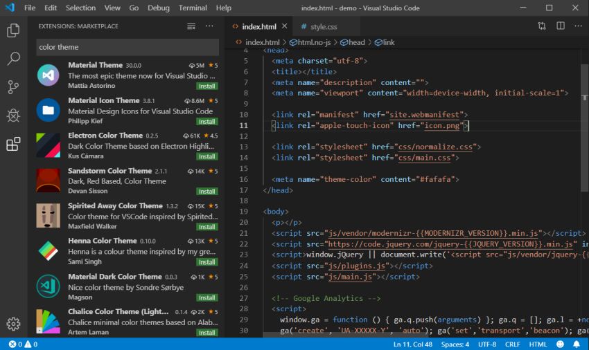 visual studio code editor colors