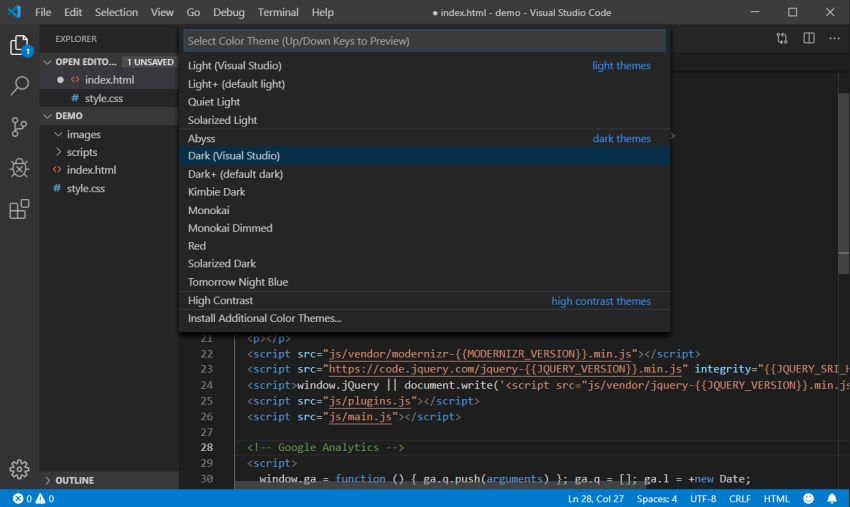 Select a Visual Studio Code Theme